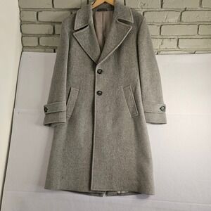 Vtg Alexandre Custom Tailored England Mens Grey Wool Overcoat Milium Lining 40R